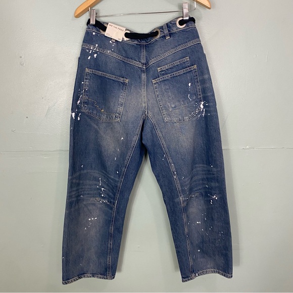 Free People We The Free Moxie Pull On Barrel Jeans Paint Splatter Blue Size 28 - Picture 4 of 4